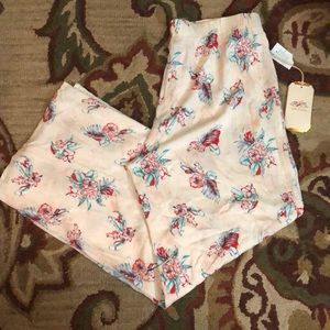 ONE-5-ONE Size Large Tall Floral Print Pants Elastic & Tie Waist Beach  $60 NEW